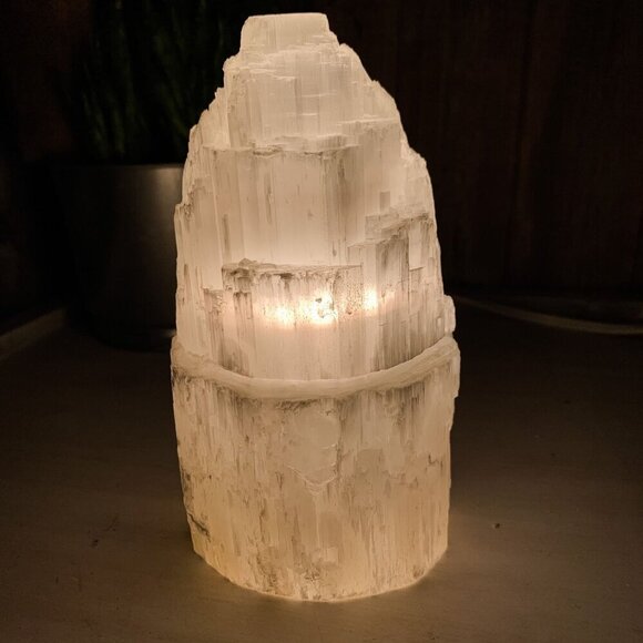 Selenite Table Lamp White Crystal Skyscraper Iceberg Light Tower Lamp  Flat Base - Picture 3 of 8